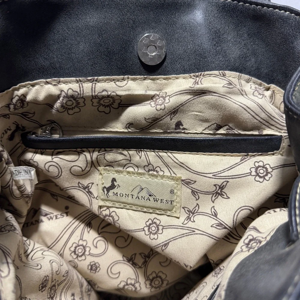 Montana West Womens Western Tooled Studded Backpack Purse Charcoal Gray Black